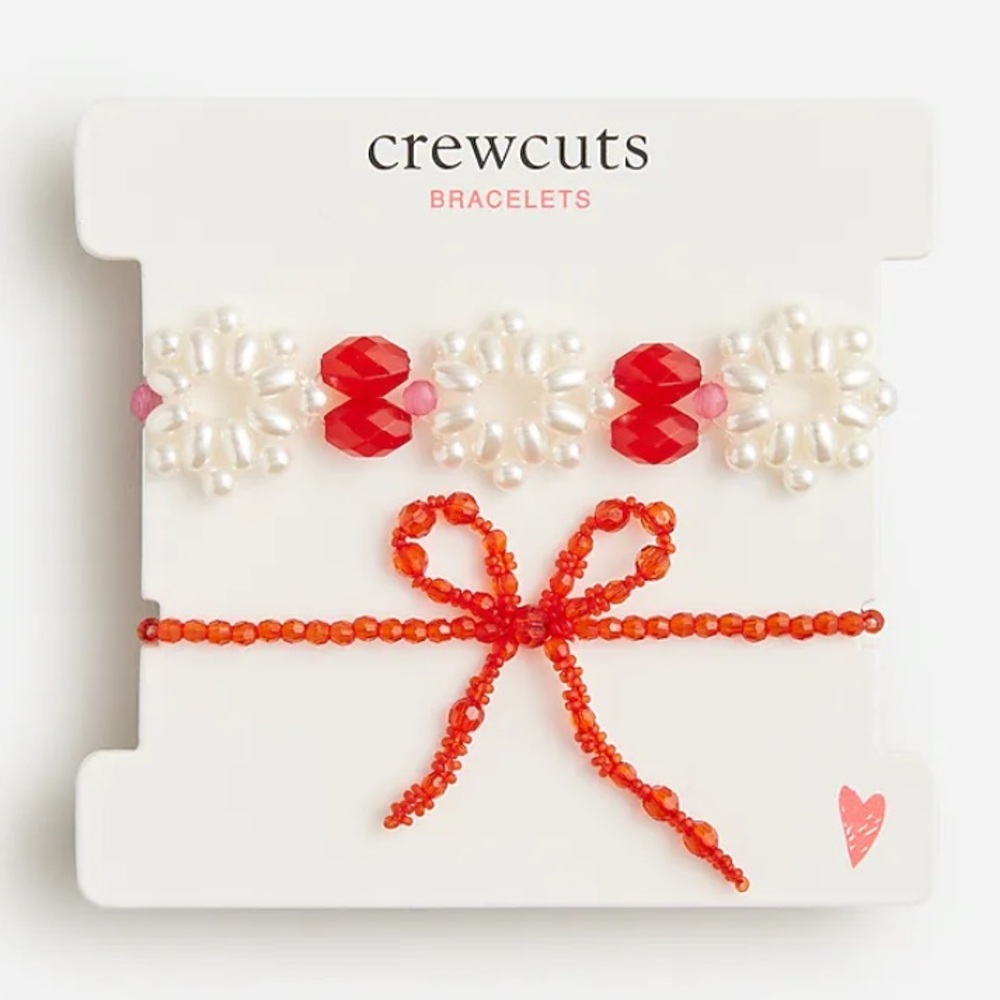 NWT Crewcuts Beaded Bracelet Set, Holiday Christmas Bow Red White J. Crew Girls